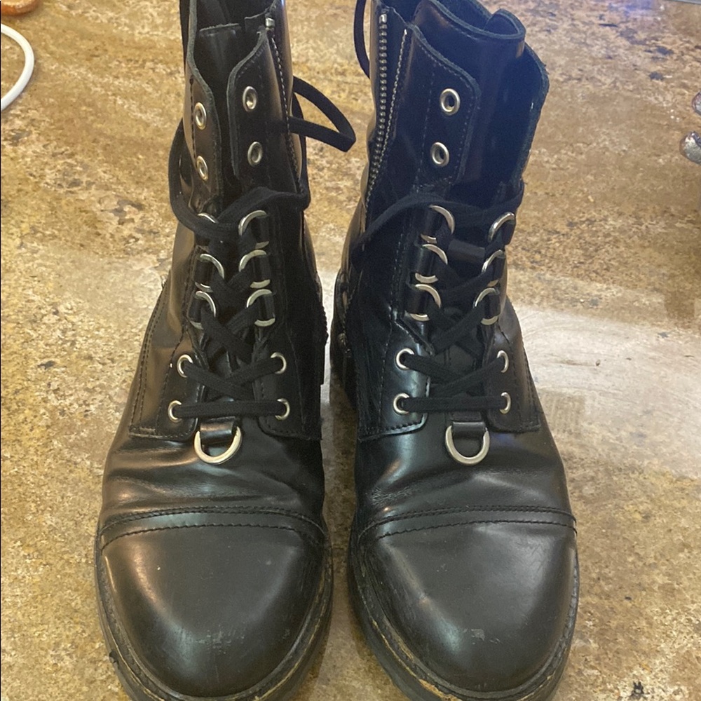 All Saints Black Combat Moto Boots with Silver Hardware